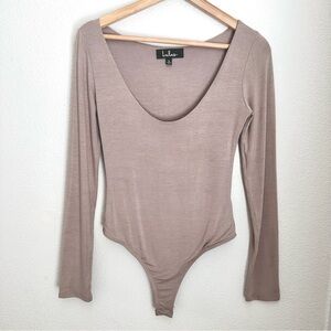 Lulu's Tan Scoop Neck Long Sleeve Bodysuit NWOT